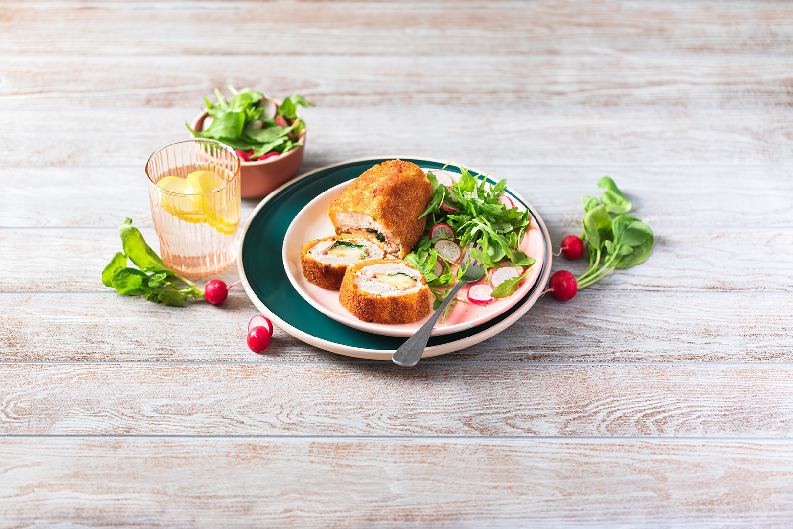 Chicken Cordons-bleu Roucoulons and spinach