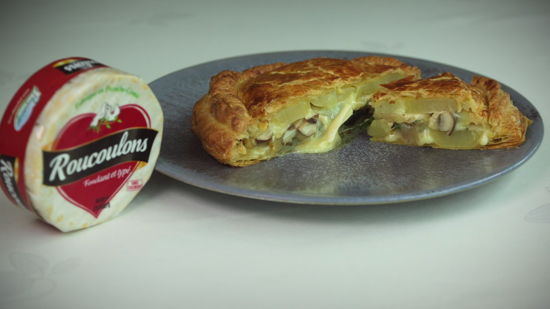 Tourte de pomme de terre au Roucoulons et champignons